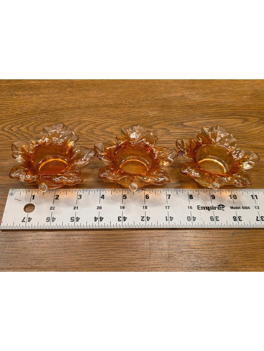 Vintage Amber Glass Leaf Candle Holders Set of 3 Fall decor
